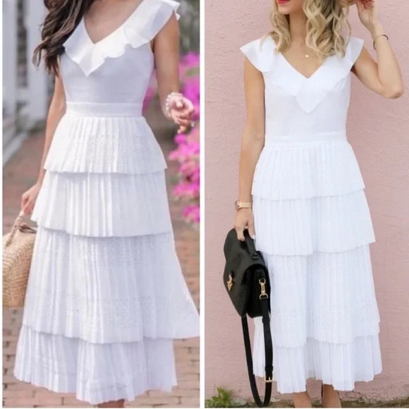 Banana Republic Laser Cut Ruffle Tier Midi Dress - Picture 2 of 11